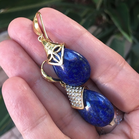 18K gold plated bronze lapis earrings - Picture 3 of 6